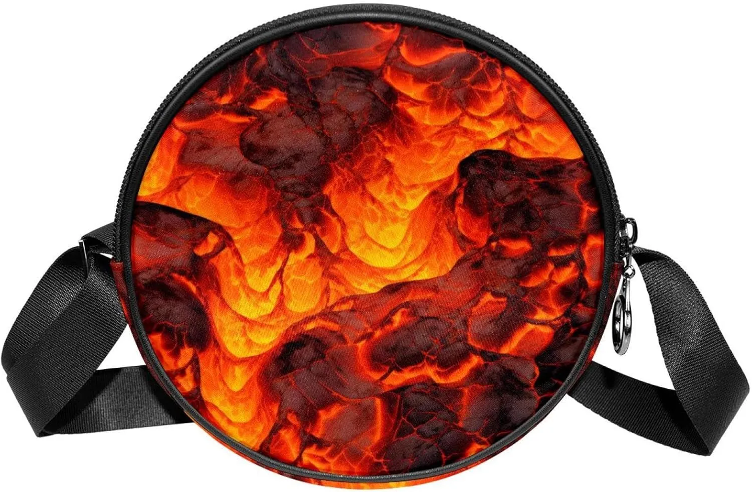Long Strap Crossbody Bag, Round, Shoulder Bag for Women, Cartoon Volcano Abstract