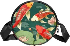 Long Strap Crossbody Bag, Round, Shoulder Bag for Women, pond fish