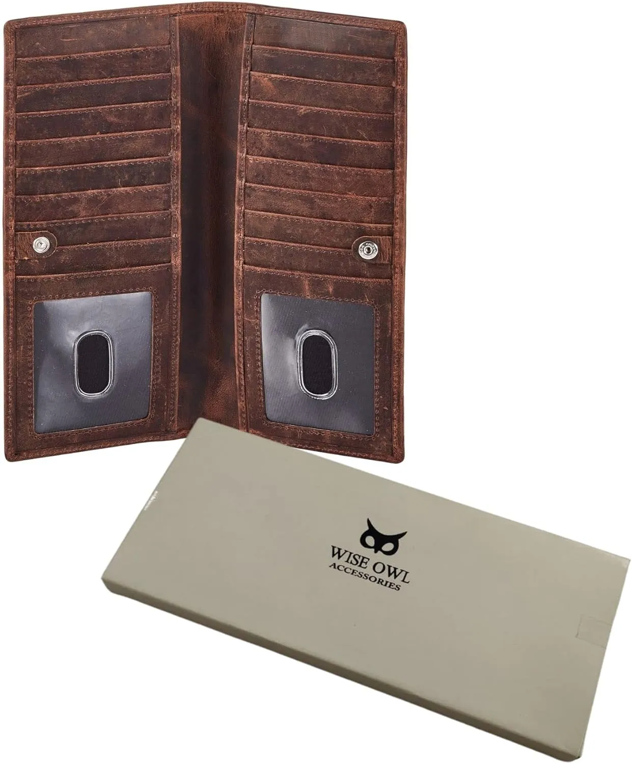 Long Wallet for Men Women Real Leather Bifold RFID Stylish Slim Handmade 2 ID Window Credit Card Holder in Gift Box