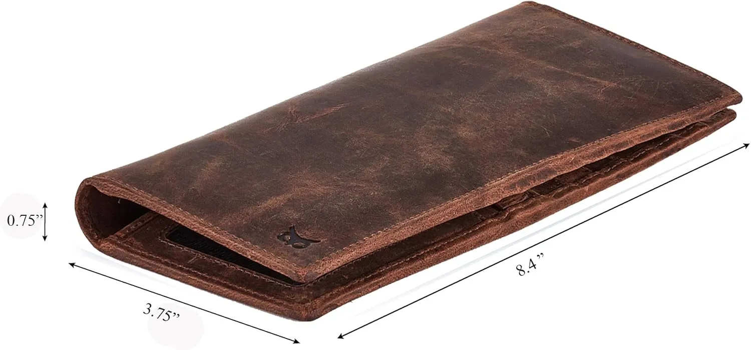 Long Wallet for Men Women Real Leather Bifold RFID Stylish Slim Handmade 2 ID Window Credit Card Holder in Gift Box