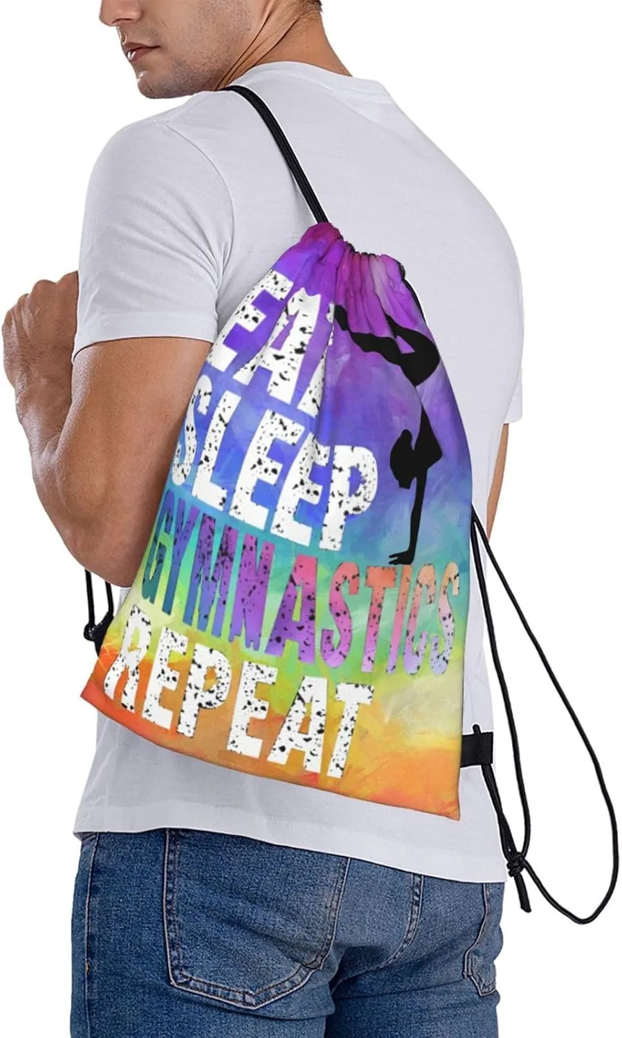 Love Gymnastics Drawstring Backpack Waterproof Sports String Bag Adjustable Lightweight Gym Dance Sackpack for Women Men Boys Girls