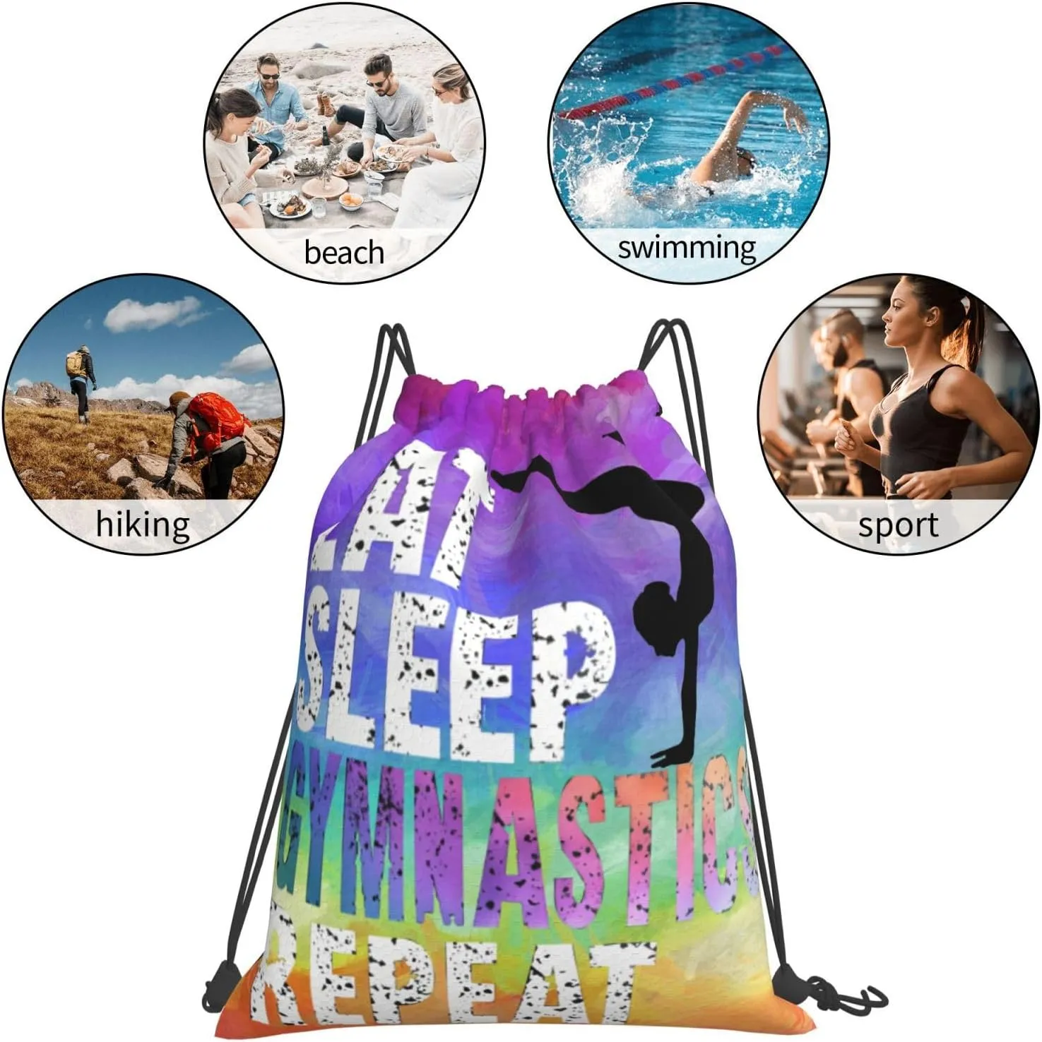 Love Gymnastics Drawstring Backpack Waterproof Sports String Bag Adjustable Lightweight Gym Dance Sackpack for Women Men Boys Girls