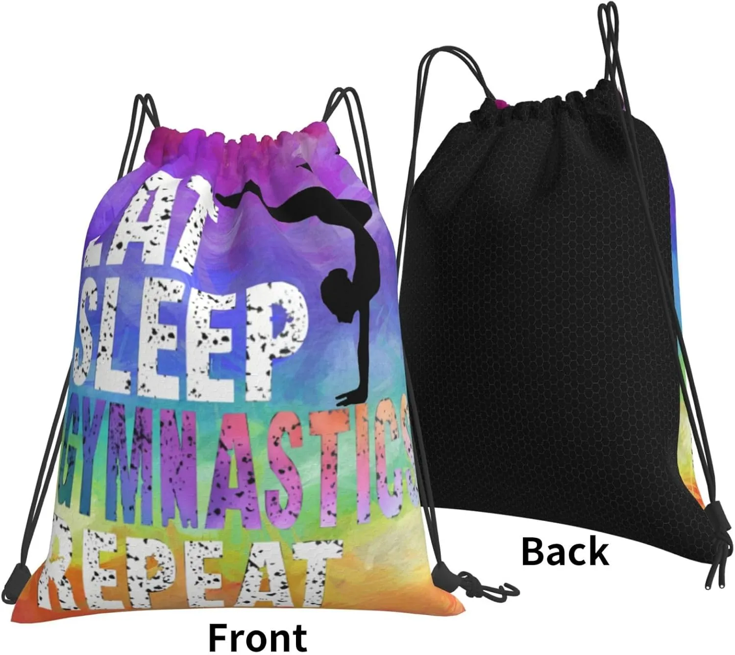 Love Gymnastics Drawstring Backpack Waterproof Sports String Bag Adjustable Lightweight Gym Dance Sackpack for Women Men Boys Girls