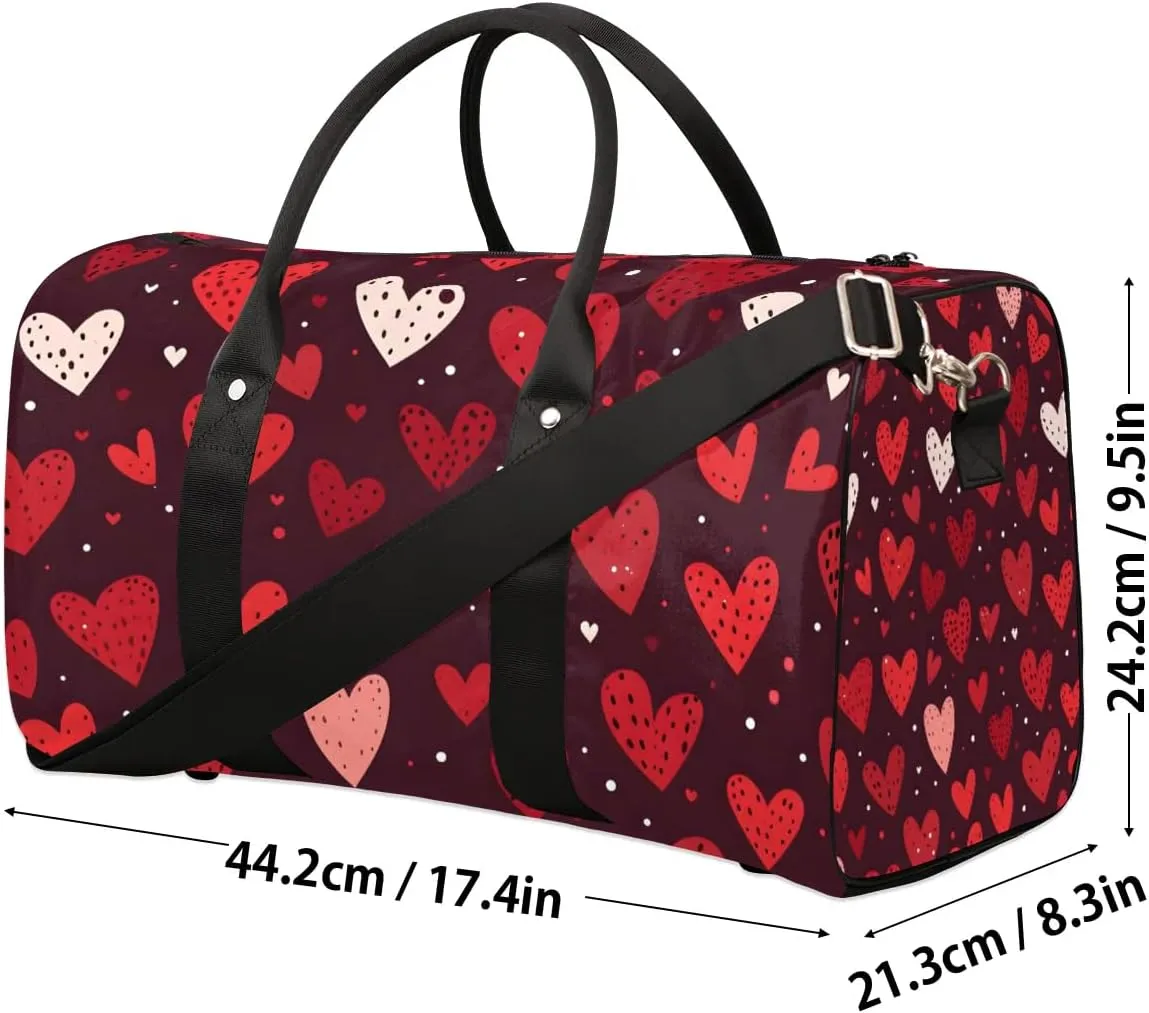 Love Heart Travel Duffel Bag for Women Men Waterproof Foldable Overnight Weekender Bag Large Capacity Sports Gym Bag