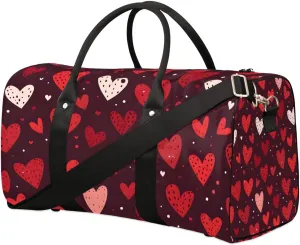 Love Heart Travel Duffel Bag for Women Men Waterproof Foldable Overnight Weekender Bag Large Capacity Sports Gym Bag