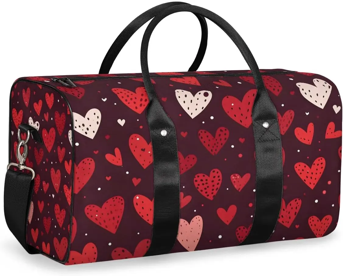 Love Heart Travel Duffel Bag for Women Men Waterproof Foldable Overnight Weekender Bag Large Capacity Sports Gym Bag