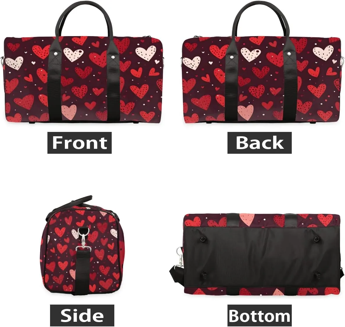 Love Heart Travel Duffel Bag for Women Men Waterproof Foldable Overnight Weekender Bag Large Capacity Sports Gym Bag