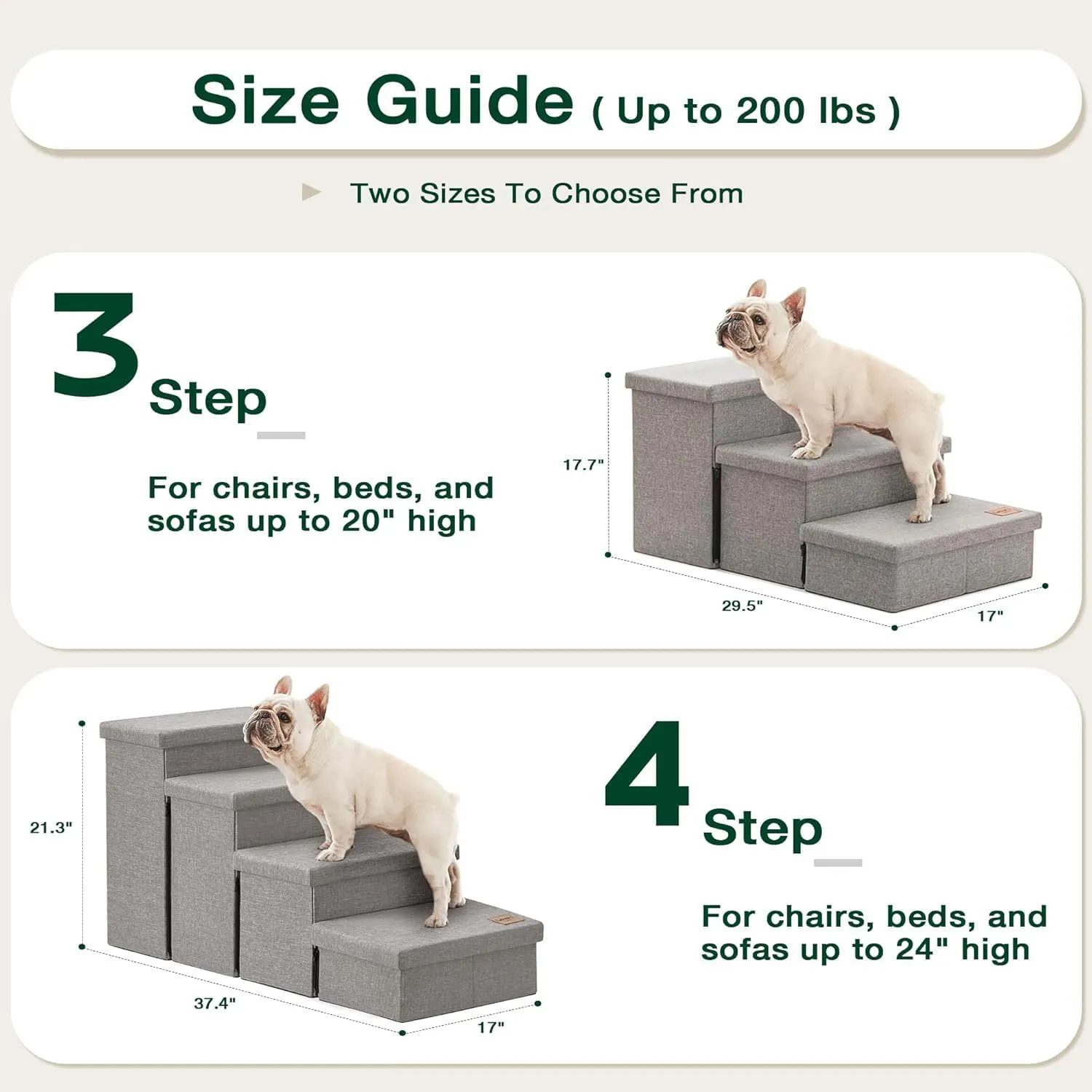 Love's cabin Dog Stairs for High Bed 18"H,Foldable Pet Stairs for Small Medium or Large Dogs Puppy with Storage for Bed or Couch, Cat Dog Steps Ramp with Zip up to 200 lbs(Solid Grey,3 Steps no Condo)