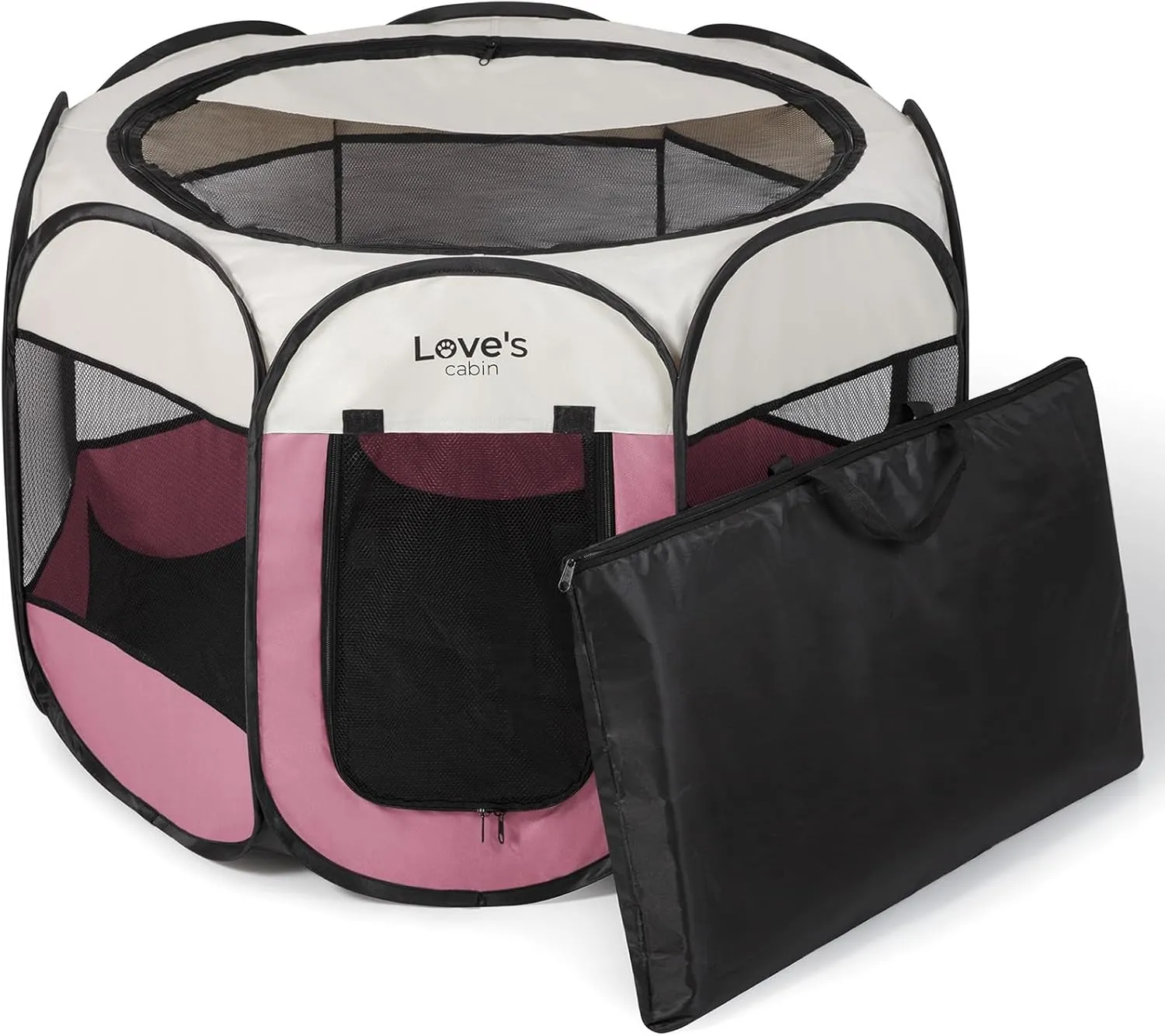 Love's cabin Pet Puppy Dog Playpen, Small Dog Tent Crates Cage Indoor/Outdoor, Portable Playpen for Cat, Foldable Pop Up Dog Kennel Playpen with Carring Case, Removable Zipper Top, Pink