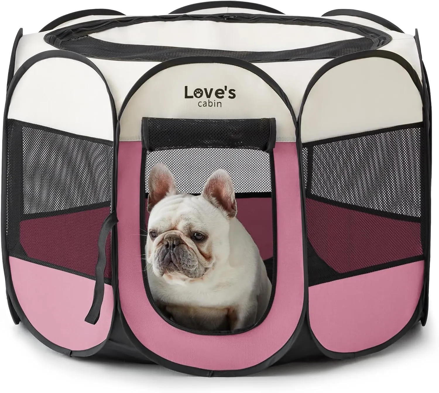 Love's cabin Pet Puppy Dog Playpen, Small Dog Tent Crates Cage Indoor/Outdoor, Portable Playpen for Cat, Foldable Pop Up Dog Kennel Playpen with Carring Case, Removable Zipper Top, Pink