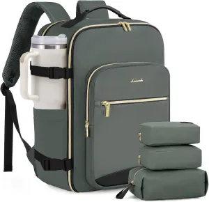 LOVEVOOK 40L Large Travel Backpack for Women Men, 17 Inch Carry on Backpack for Traveling on Airplane, Personal Item Travel Bag Airline Approved, Business Causal Weekender Backpack, Grey Green-Black