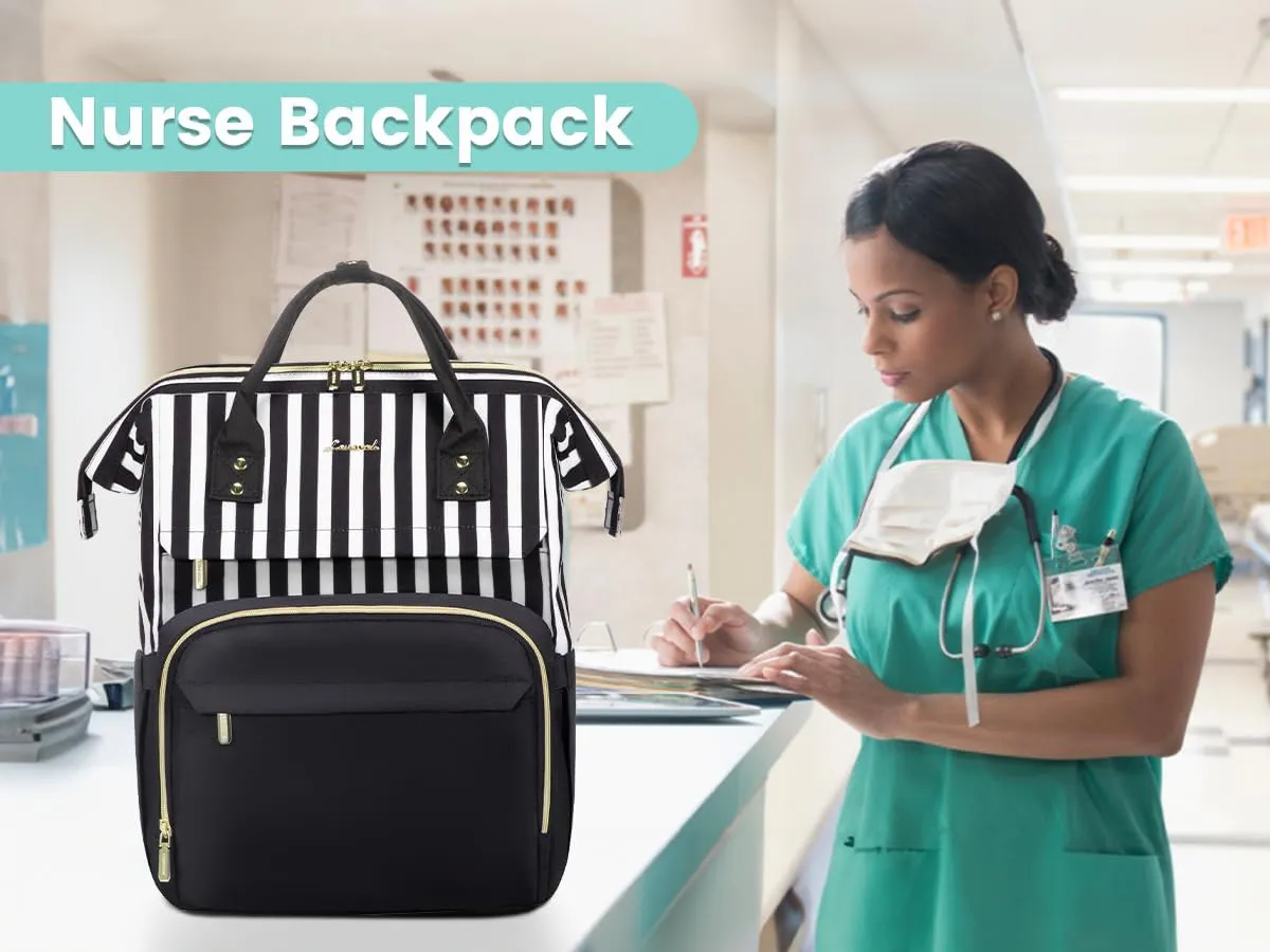LOVEVOOK College Laptop Backpack, 15.6 Inch Travel Backpack for College, Waterproof Work Backpack Woman for Teacher Nurse Anti-theft Travel Back Pack, Gifts for Women, Black-Stripe