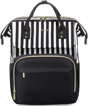 LOVEVOOK College Laptop Backpack, 15.6 Inch Travel Backpack for College, Waterproof Work Backpack Woman for Teacher Nurse Anti-theft Travel Back Pack, Gifts for Women, Black-Stripe