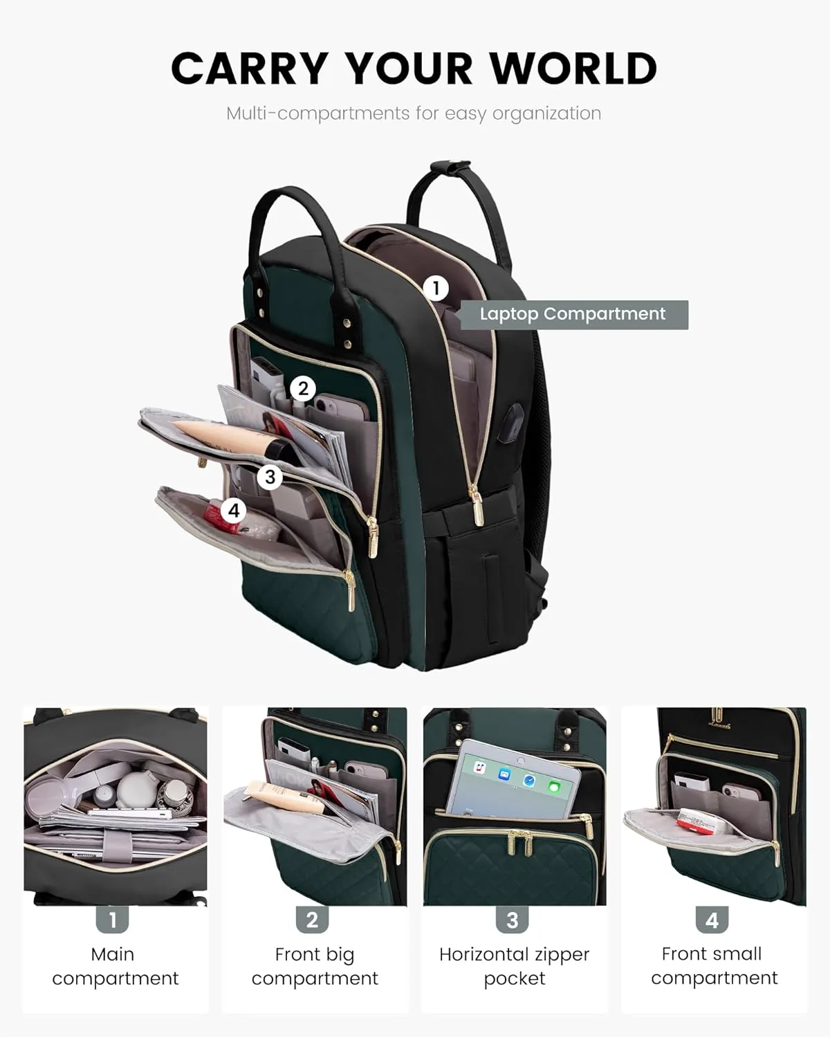 LOVEVOOK Laptop Backpack Purse for Women, 15.6" Laptop Bag for Travel with USB Port, Water Resistant Lightweight Daypacks for College Work Business, Nurse Teacher Computer Backpacks