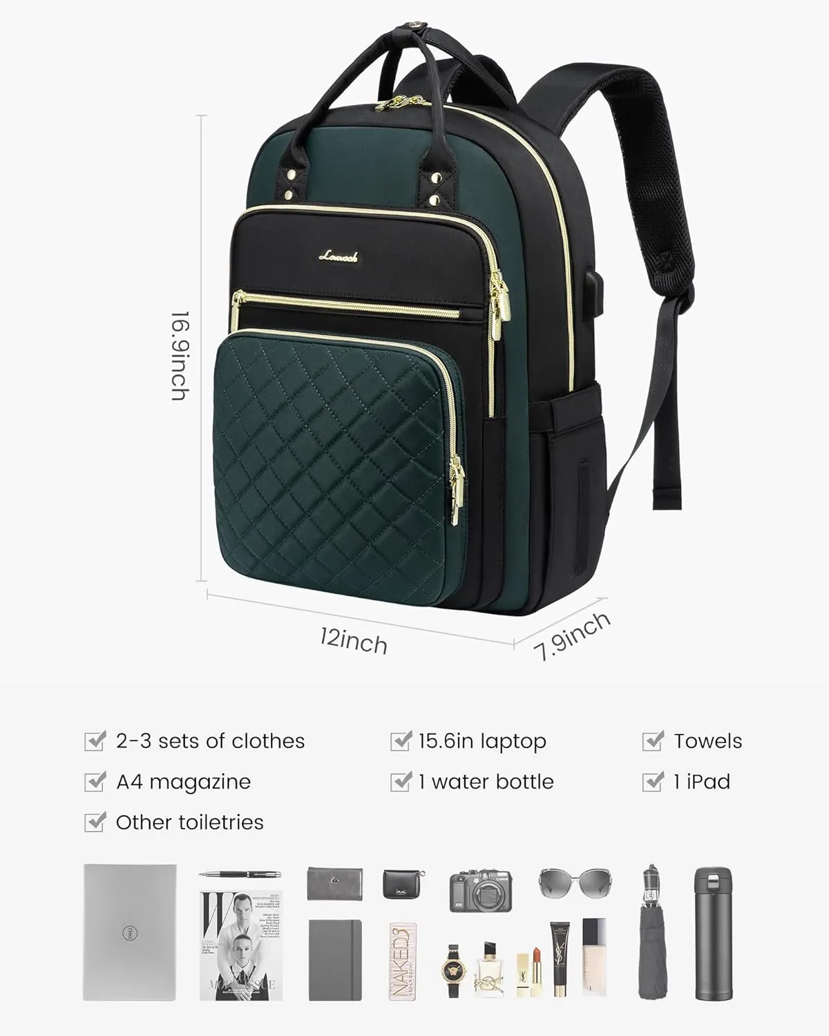 LOVEVOOK Laptop Backpack Purse for Women, 15.6" Laptop Bag for Travel with USB Port, Water Resistant Lightweight Daypacks for College Work Business, Nurse Teacher Computer Backpacks