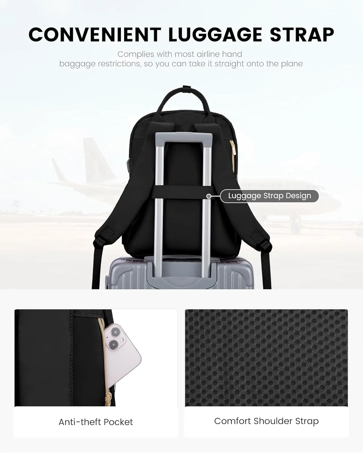 LOVEVOOK Laptop Backpack Purse for Women, 15.6" Laptop Bag for Travel with USB Port, Water Resistant Lightweight Daypacks for College Work Business, Nurse Teacher Computer Backpacks