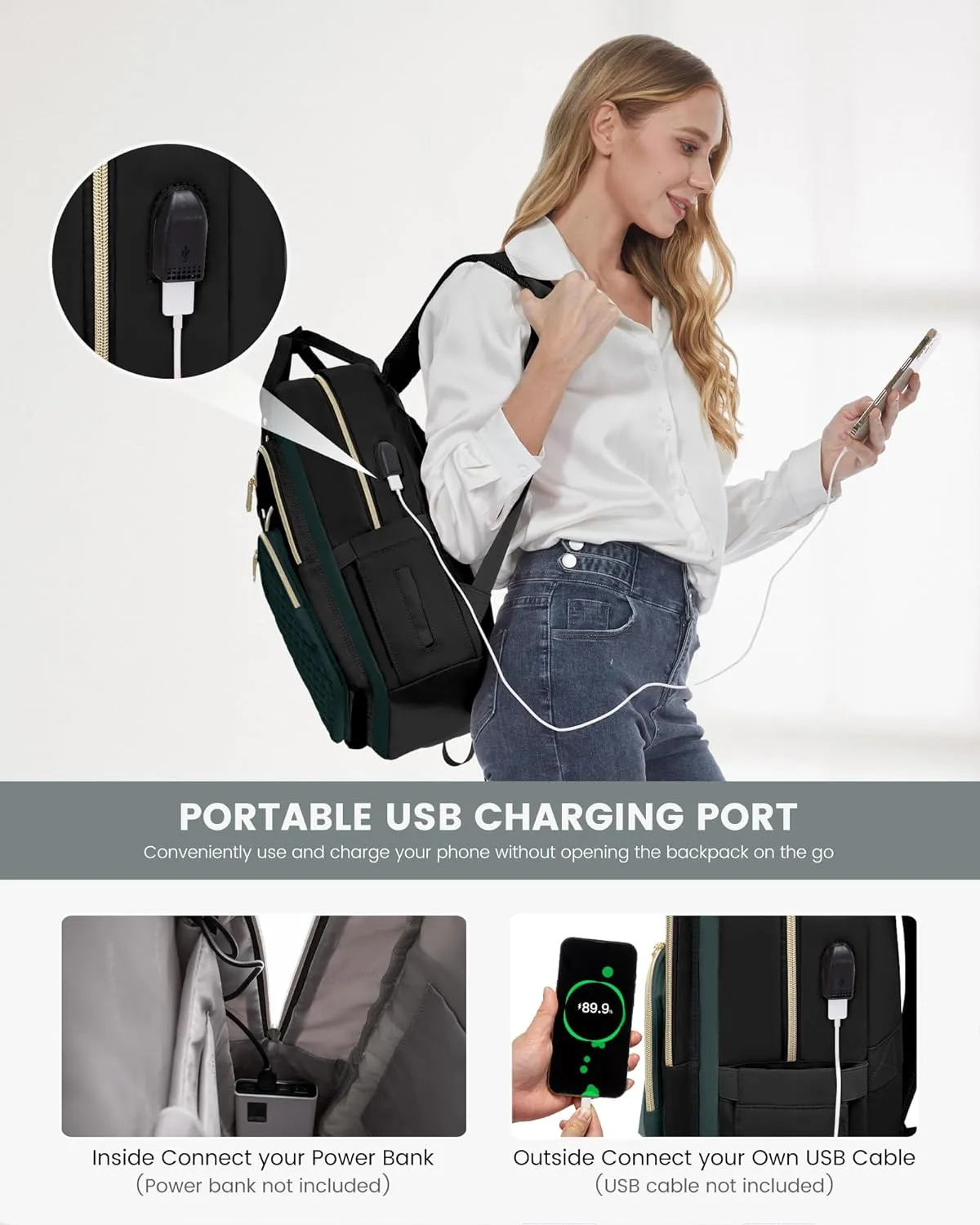 LOVEVOOK Laptop Backpack Purse for Women, 15.6" Laptop Bag for Travel with USB Port, Water Resistant Lightweight Daypacks for College Work Business, Nurse Teacher Computer Backpacks