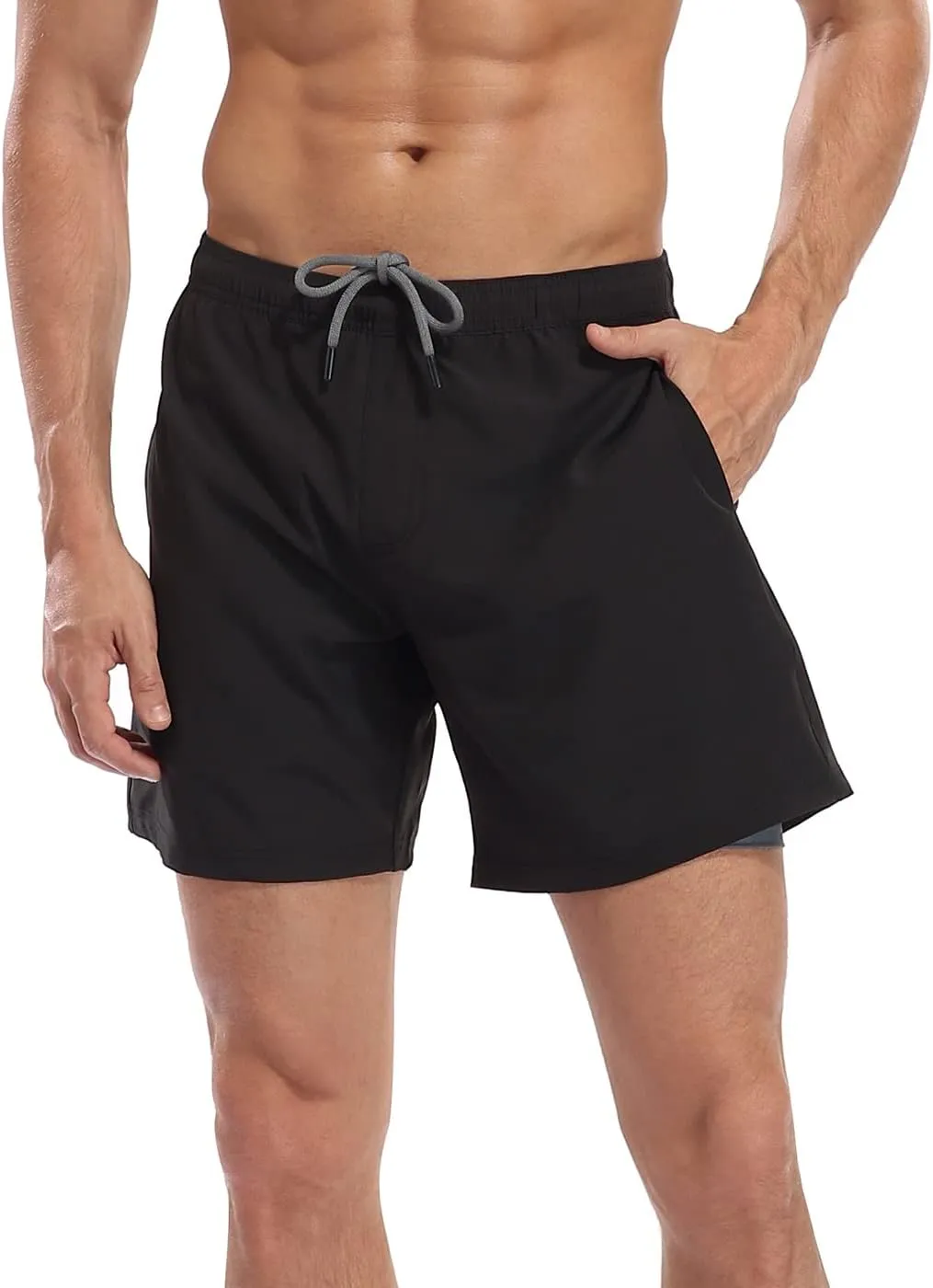 LRD Mens Swim Trunks with Compression Liner 7 inch Inseam Quick Dry Swim Shorts