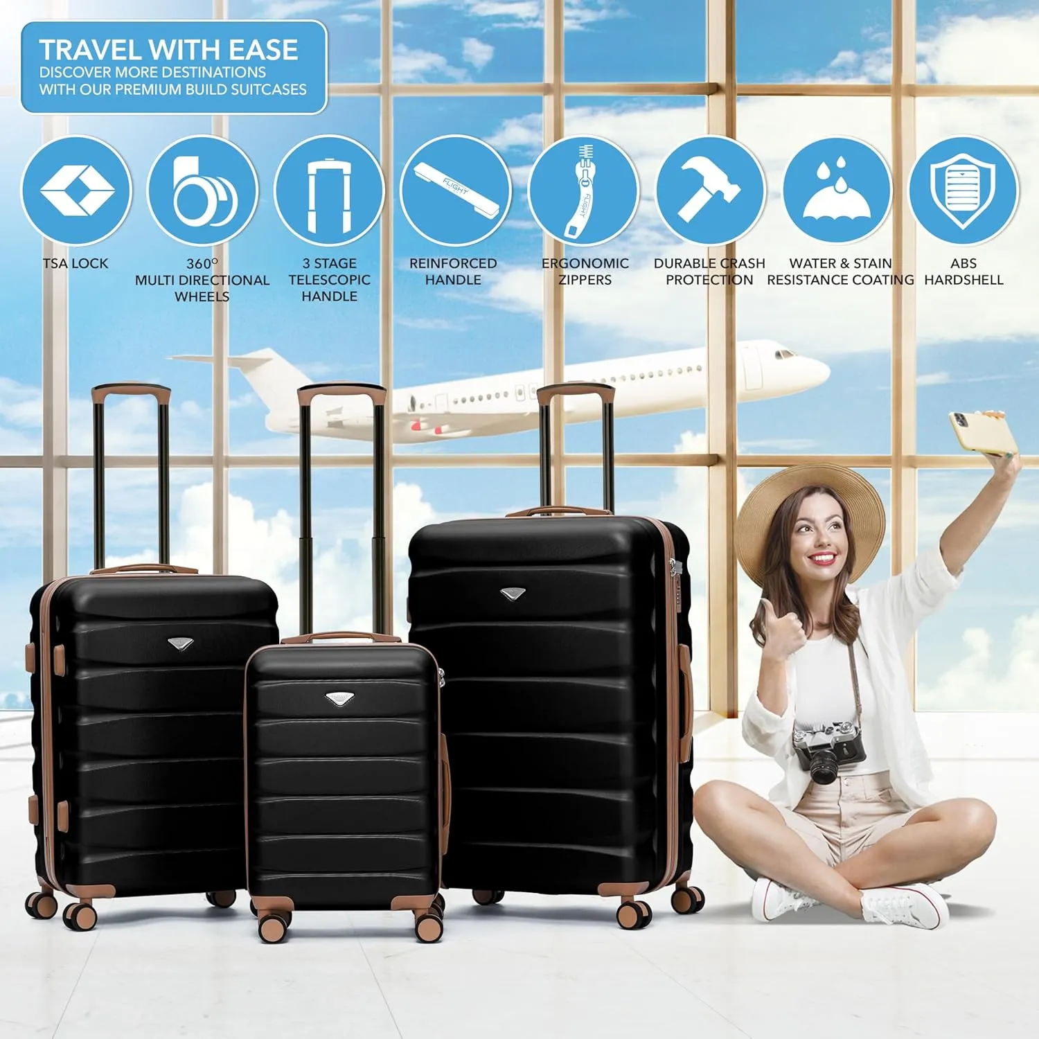Luggage Sets TSA Lock Silent Double Spinner Wheels Durable Hardside Lightweight Suitcase With 22x14x9 Carry-On Case Maximum Carry On Bag Size For American & United Approved Airlines
