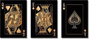 LUHDFYS Gold Silver Playing Card Canvas Wall Art King and Jack Queen Cards Wall Art Retro Playing Ace of Spade Card Poker Wall Art Canvas Prints for Living Room Bedroom Bar Decor Unframed
