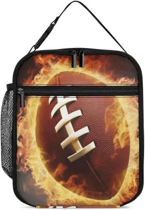 Lunch Box Flaming American Football Lunch Bag for Women Large Capacity Lunchbox Insulated Cooler Bags Lunch Container