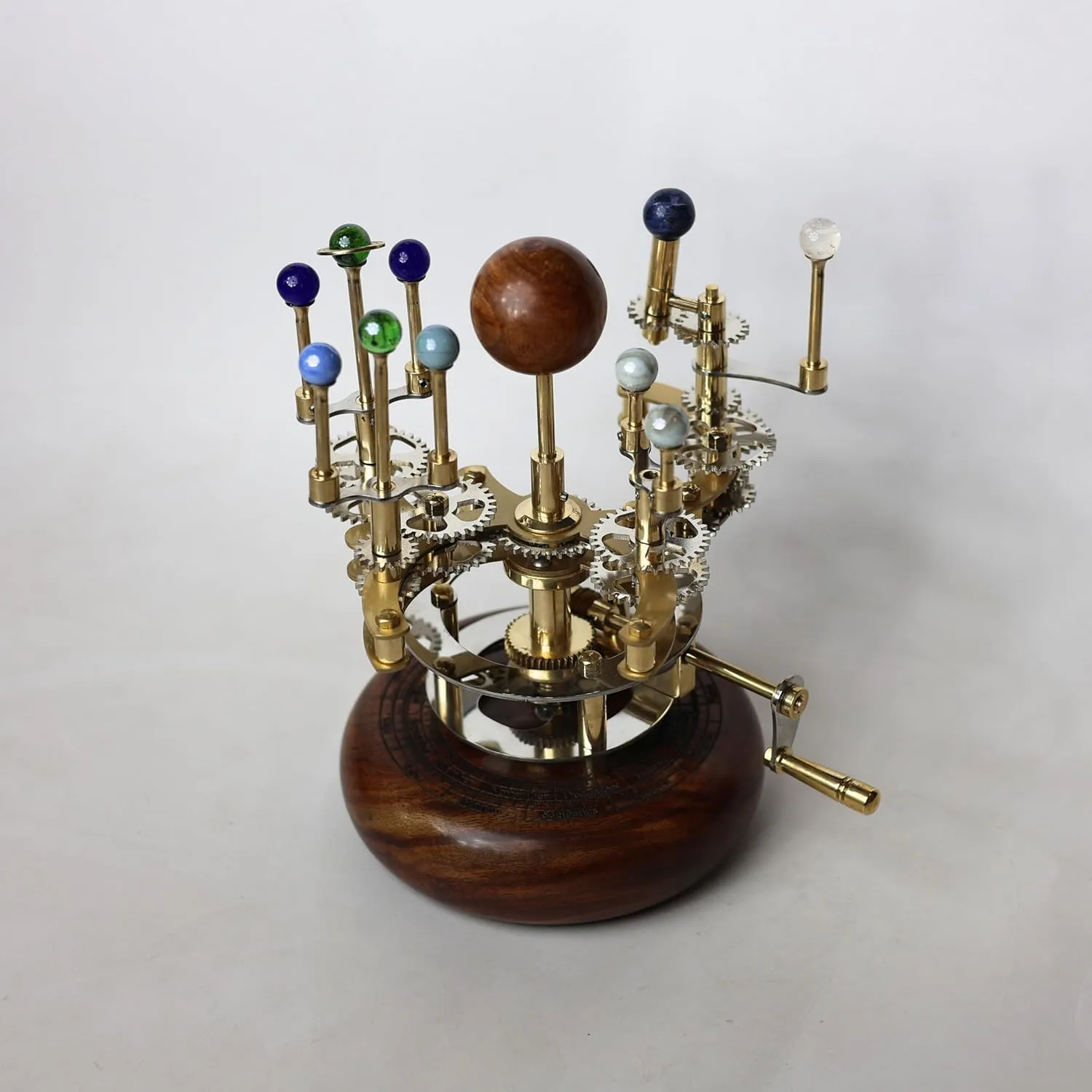 Luxury Orrery – Brass Solar System Model with Golden and Silver Finish, Functional Art Piece for Bookshelves and Home Decor