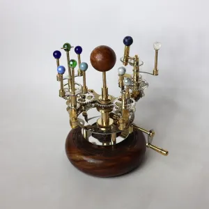Luxury Orrery – Brass Solar System Model with Golden and Silver Finish, Functional Art Piece for Bookshelves and Home Decor