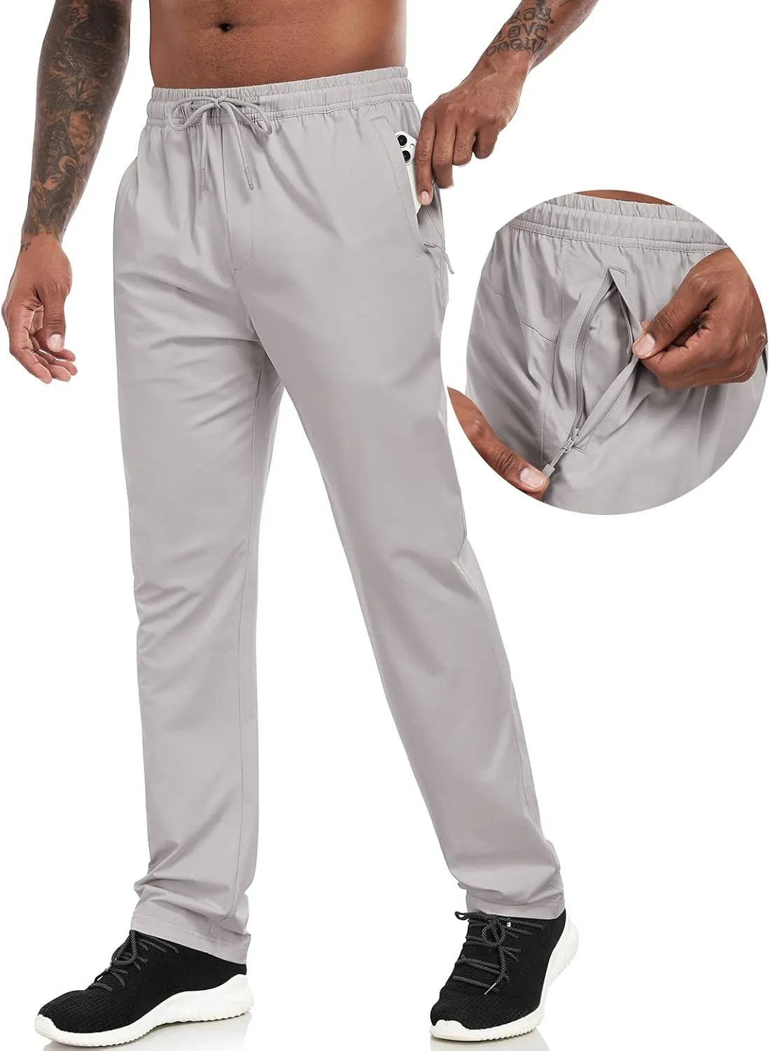 Lzzidou Mens Sweatpants with Zipper Pockets Lightweight Hiking Travel Pants Quick-Dry Stretch Athletic Pants