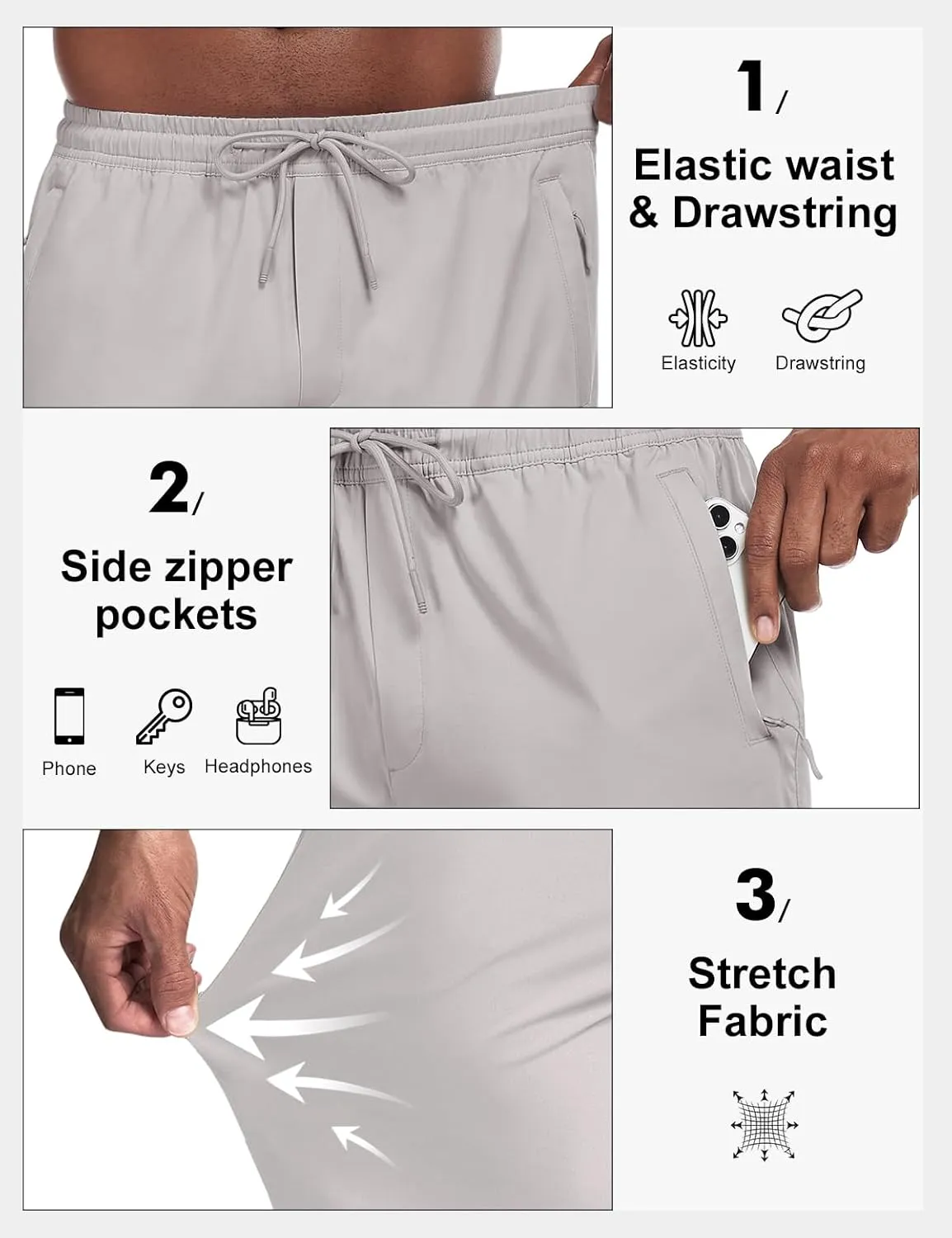 Lzzidou Mens Sweatpants with Zipper Pockets Lightweight Hiking Travel Pants Quick-Dry Stretch Athletic Pants