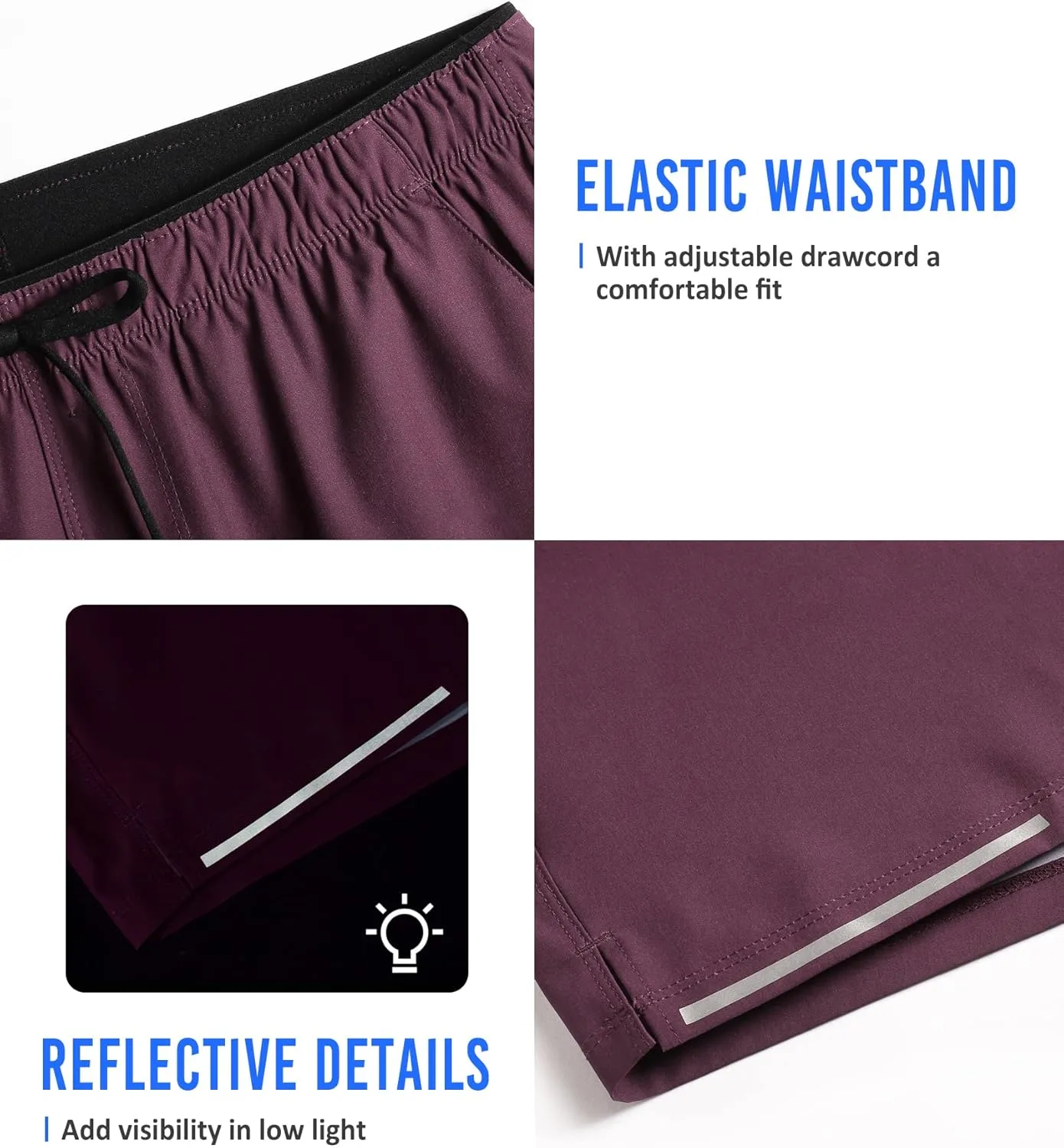 maamgic Mens Running Shorts Workout 6" Marathon Lightweight Quick Dry Gym Shorts with Zip Pocket
