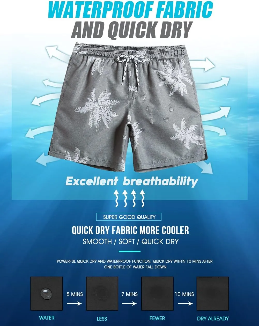 maamgic Mens Slim Fit Swim Shorts Swim Trunks 7 inch Quick Dry Mens Bathing Suits with Mesh Lining