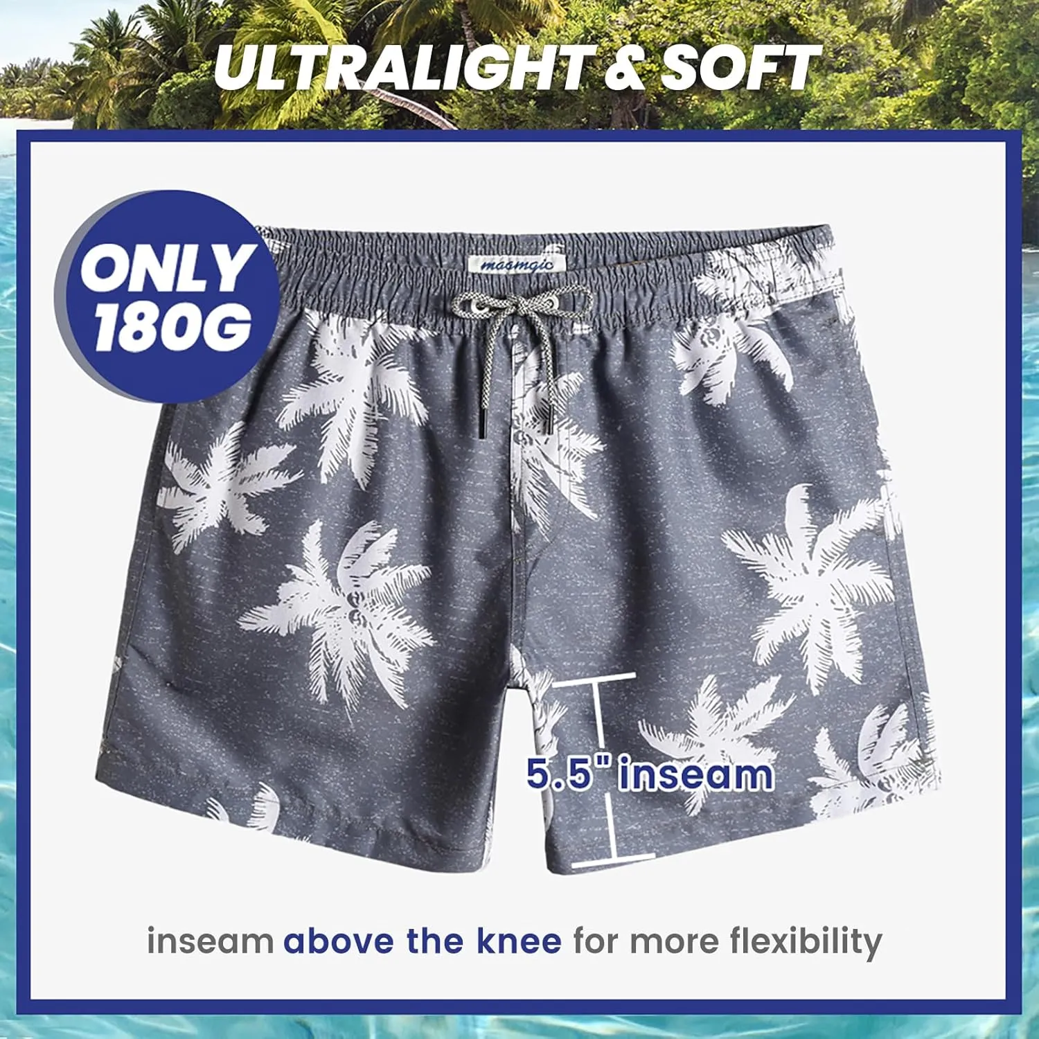 maamgic Mens Swim Trunks 5" with Mesh Lining Quick Dry Bathing Suits for Men Swim Shorts Swimwear