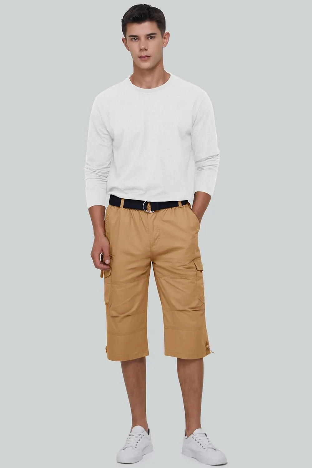 MAGCOMSEN Men's Below Knee Long Shorts Cotton Work 3/4 Cargo Capris 7 Pockets Twill Military Summer Shorts