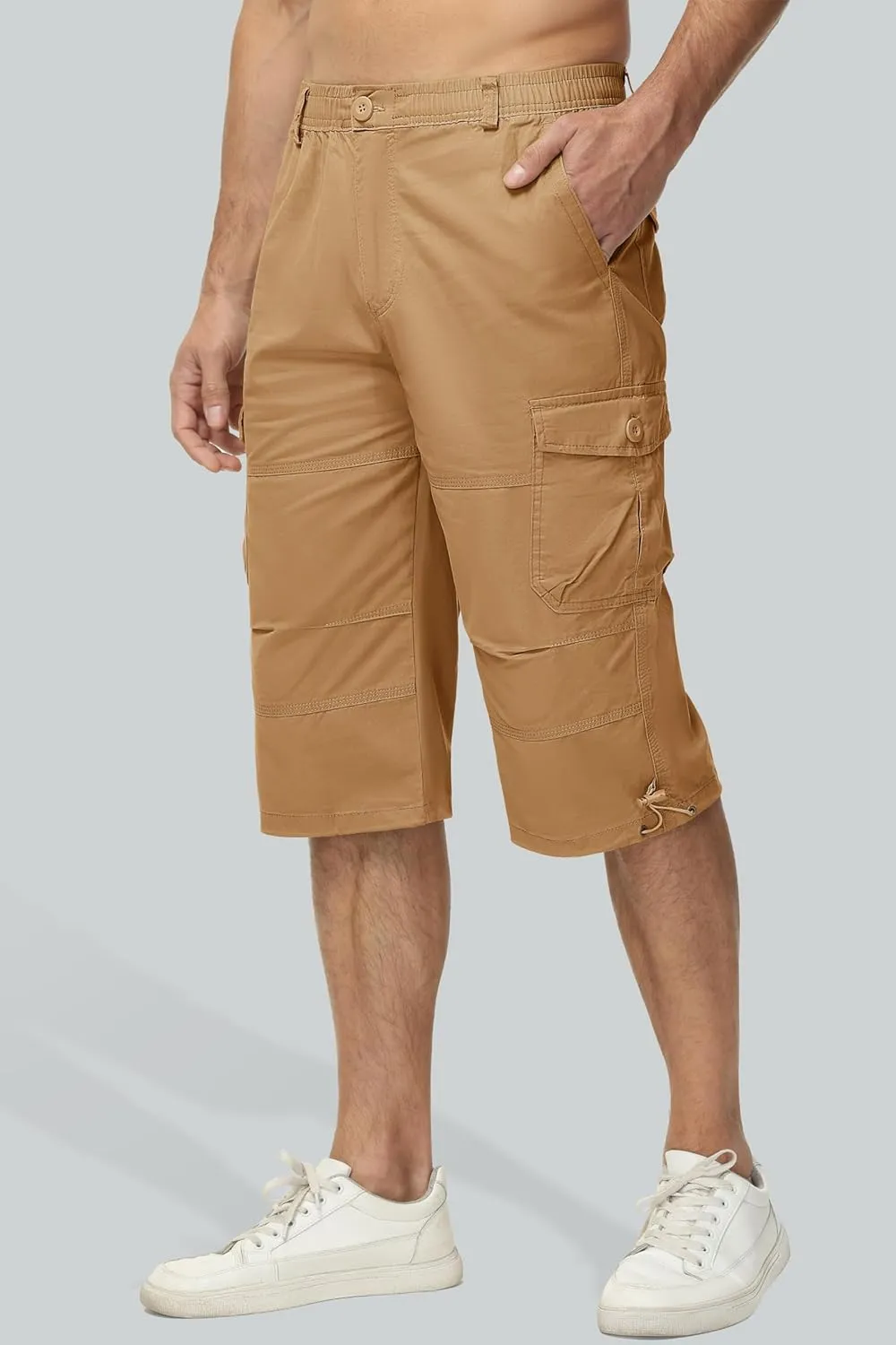 MAGCOMSEN Men's Below Knee Long Shorts Cotton Work 3/4 Cargo Capris 7 Pockets Twill Military Summer Shorts