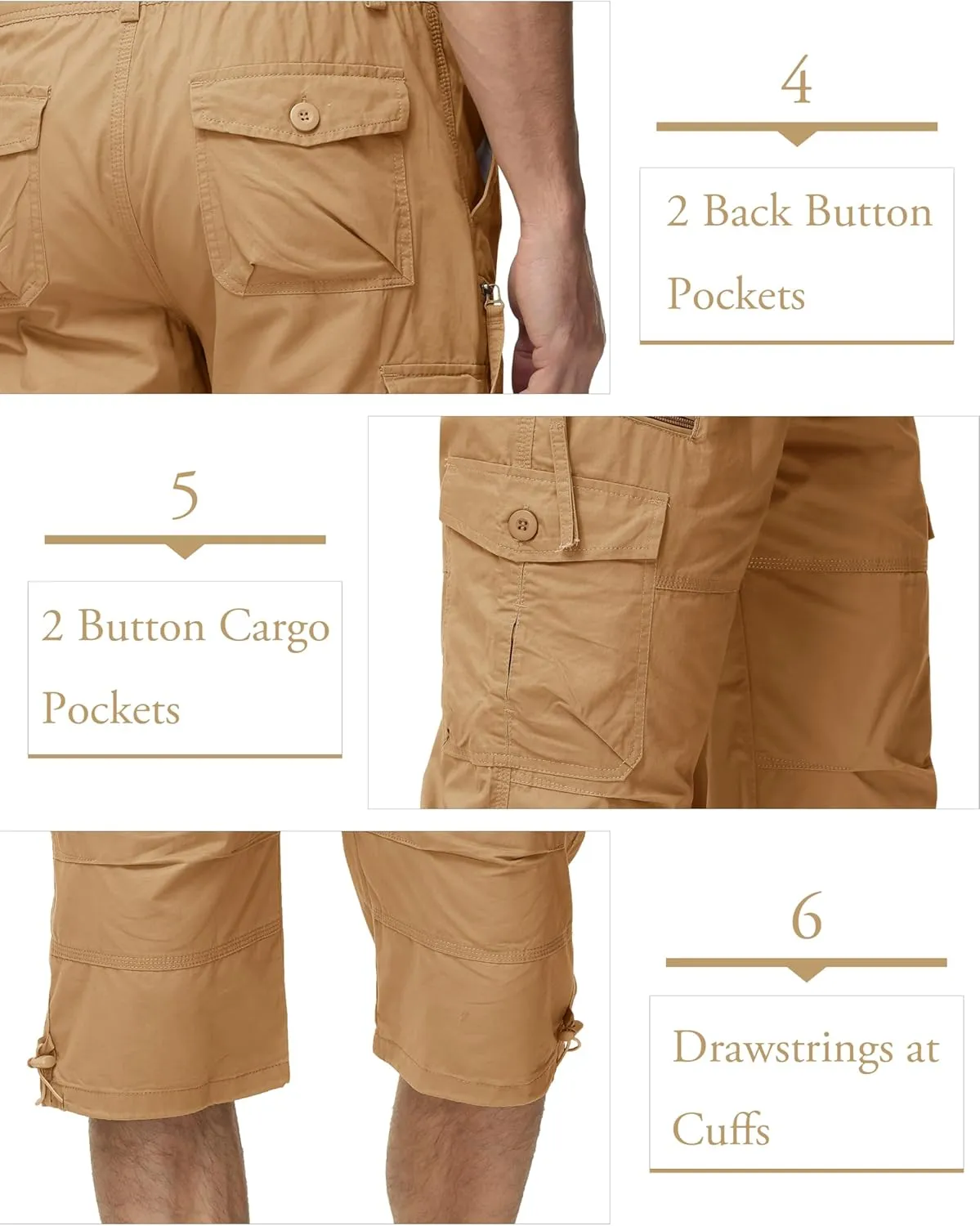 MAGCOMSEN Men's Below Knee Long Shorts Cotton Work 3/4 Cargo Capris 7 Pockets Twill Military Summer Shorts