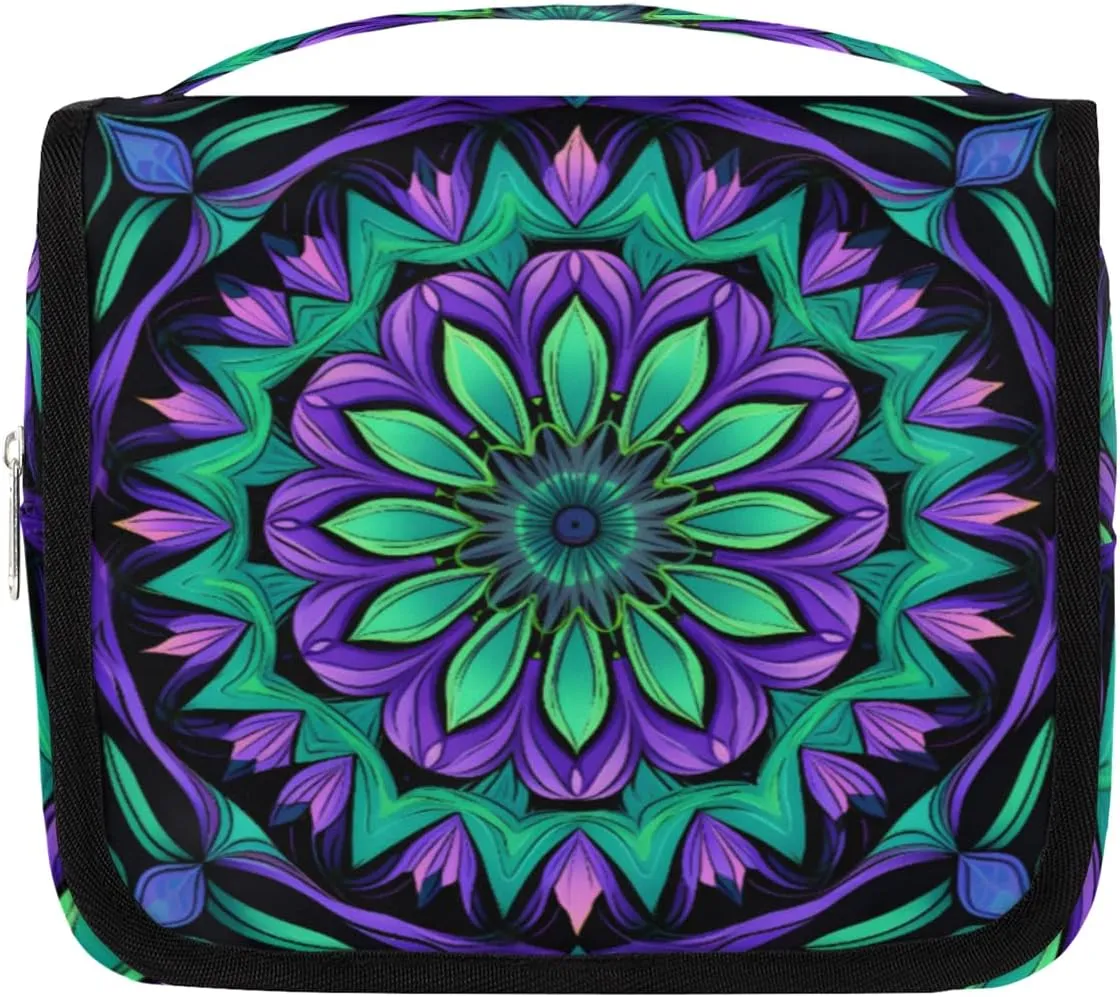 Magic Graphics Hanging Travel Toiletry Bag Kit Makeup Case Cosmetics Organizer Psychedelic Floral Toiletry Bag for Women Make up Accessories Shampoo Body Cream Brushes Set