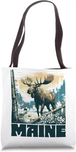 Maine Outdoors Vintage Moose Art Retro 70s Tote Bag