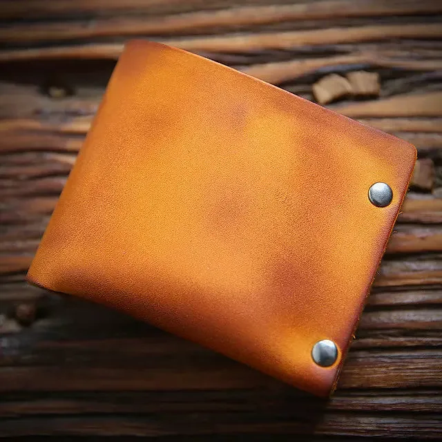 Male Vintage Handmade Crazy Horse Cowhide Short Bifold Wallets