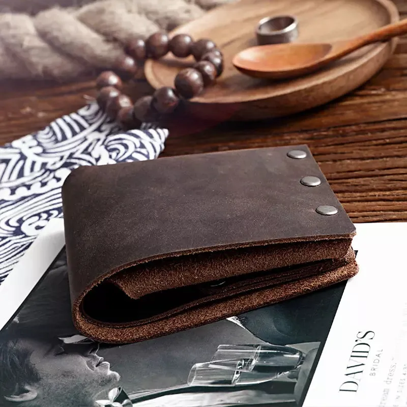 Male Vintage Handmade Crazy Horse Cowhide Short Bifold Wallets