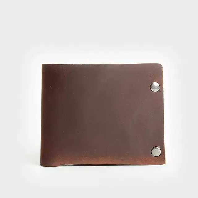 Male Vintage Handmade Crazy Horse Cowhide Short Bifold Wallets
