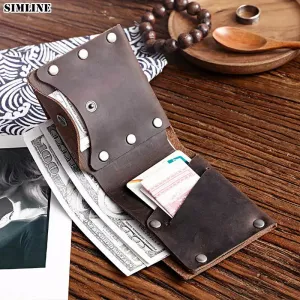 Male Vintage Handmade Crazy Horse Cowhide Short Bifold Wallets