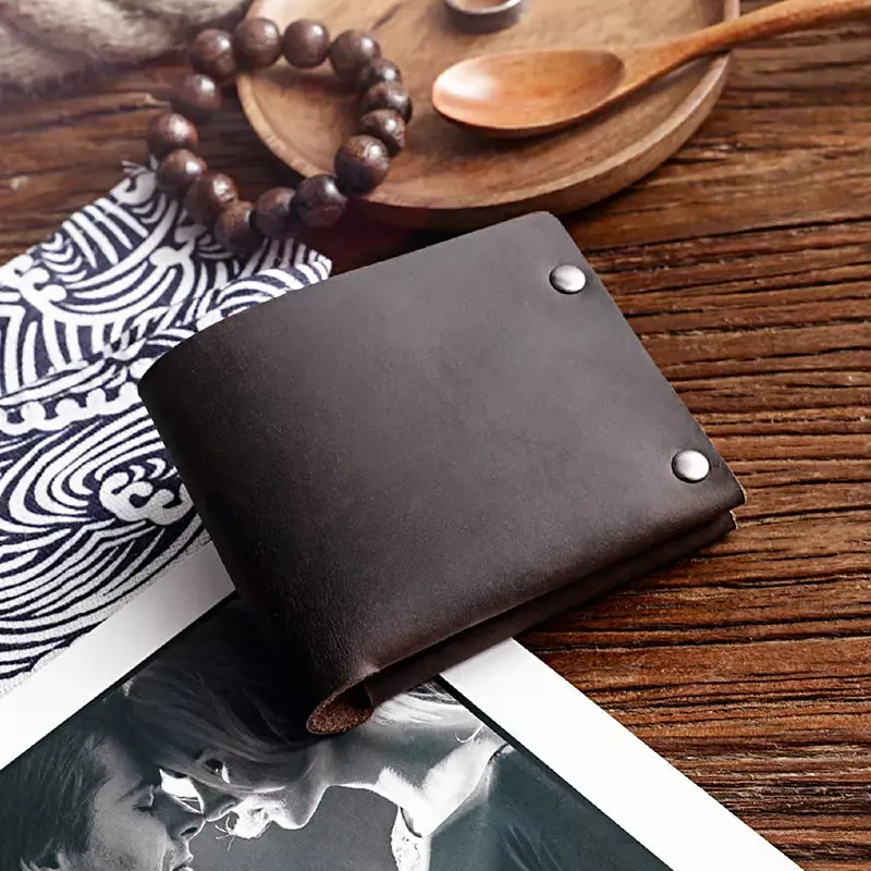 Male Vintage Handmade Crazy Horse Cowhide Short Bifold Wallets