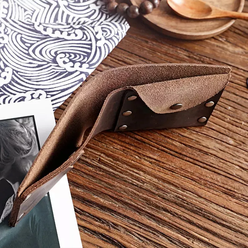 Male Vintage Handmade Crazy Horse Cowhide Short Bifold Wallets