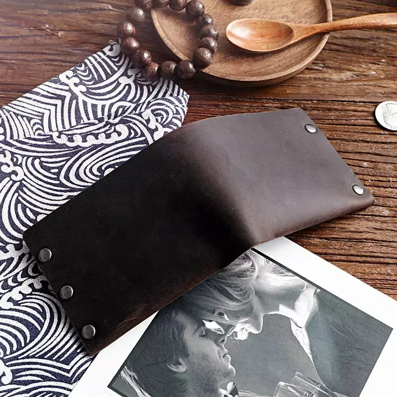 Male Vintage Handmade Crazy Horse Cowhide Short Bifold Wallets