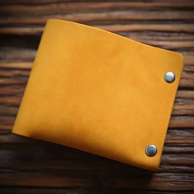 Male Vintage Handmade Crazy Horse Cowhide Short Bifold Wallets