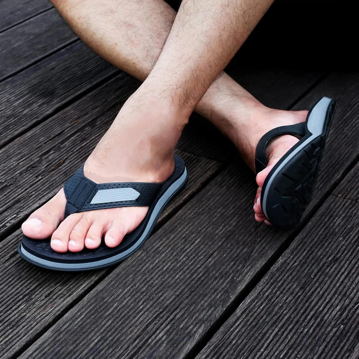 MALIDA Mens Flip Flops Non-Slip Bathroom Shower Shoes Cushion foam Indoor and Outdoor Thong Sandals
