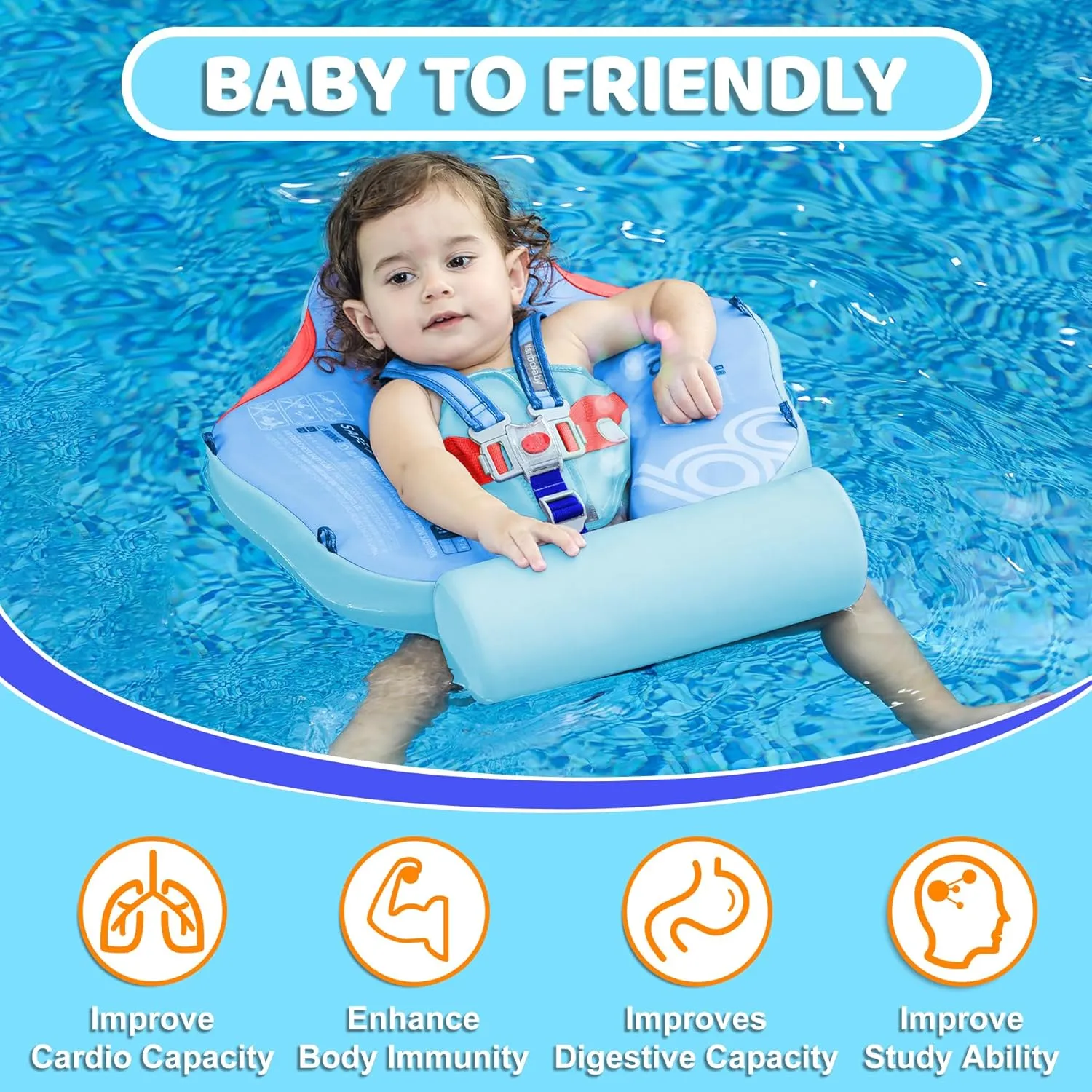 Mambobaby Baby Pool Float with Canopy & Tail Non-Inflatable Solid Baby Swim Float for Infants Toddlers 3-24 Months Upgrade Soft Waterproof Skin-Friendly Material Infant Swimming Float