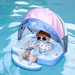 Mambobaby Baby Pool Float with Canopy & Tail Non-Inflatable Solid Baby Swim Float for Infants Toddlers 3-24 Months Upgrade Soft Waterproof Skin-Friendly Material Infant Swimming Float