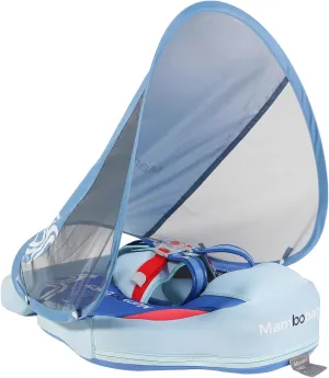 Mambobaby Baby Pool Float with Canopy & Tail Non-Inflatable Solid Baby Swim Float for Infants Toddlers 3-24 Months Upgrade Soft Waterproof Skin-Friendly Material Infant Swimming Float