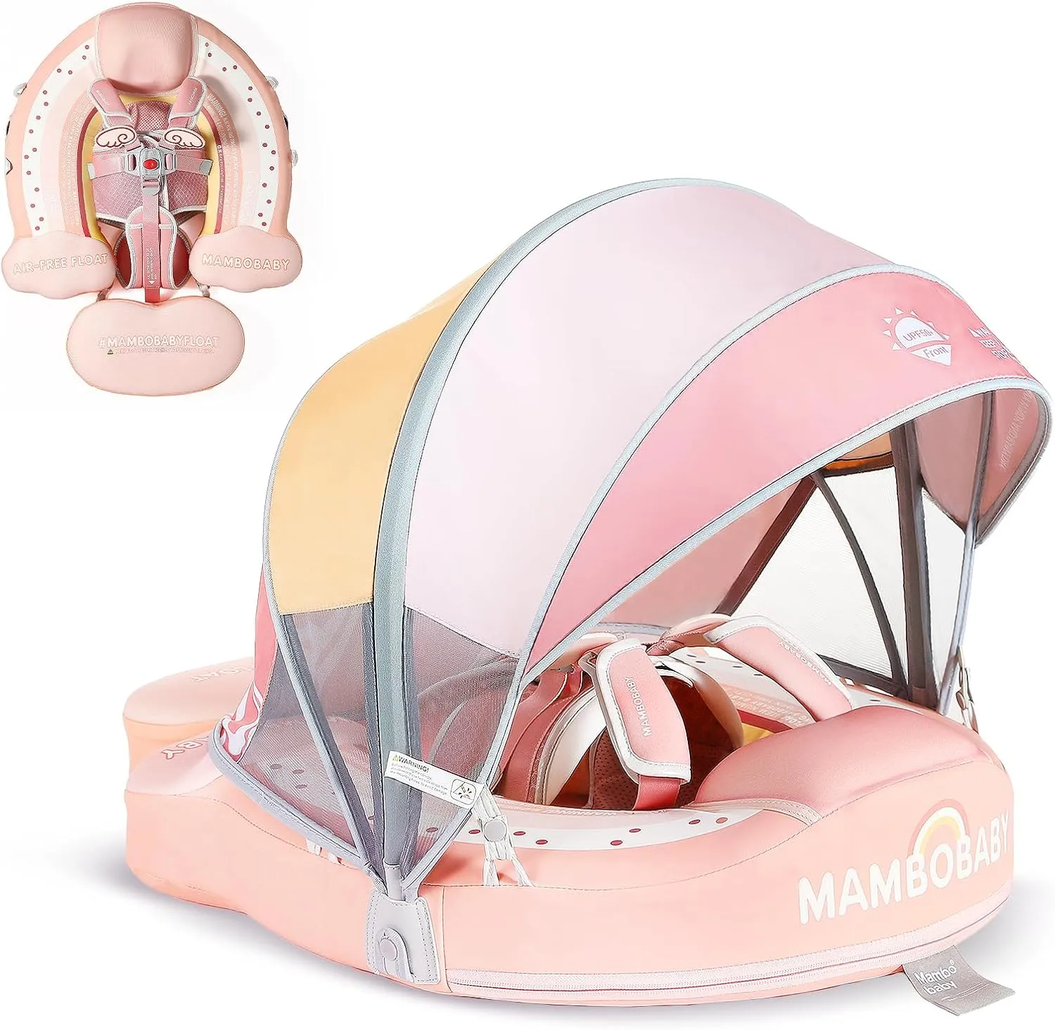 Mambobaby Baby Pool Float with Canopy, Non-Inflatable Infant Floats with Tail Solid Upgrade Soft Waterproof Skin-Friendly Mambo Baby Swimming Float for 3-24 Months Baby Boys Girls
